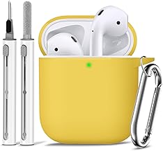 Ljusmicker for Airpods Case Cover 2&1 with Cleaner Kit,Soft Silicone Protective Case for Apple AirPods 2nd/1st Generation Charging Case with Keychain,Shockproof AirPod Case for Women Men-Yellow