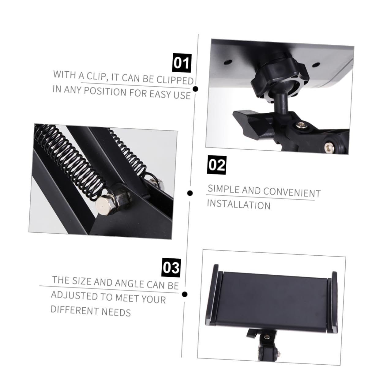 Homoyoyo Supporto per Tablet e Telefono da Tavolo, Braccio Articolato, Angolo Regolabile, Installazione Facile, Clip, Nero