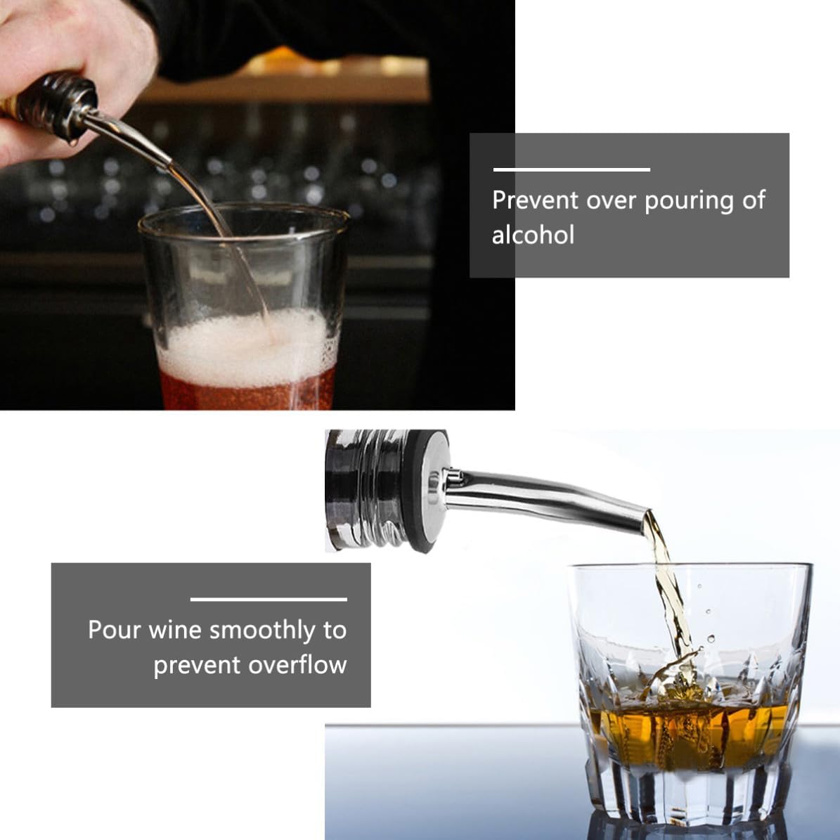 Wine Silver Stainless Steel Pourer Bottle Stopper and Brush Set