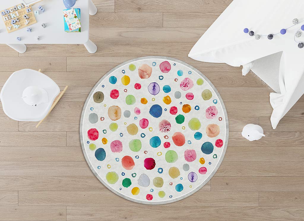 Vilber Kids. Alfombra Vinilo Infantil Multicolor. Dots DU-20. Redonda. Diámetro 97 cm