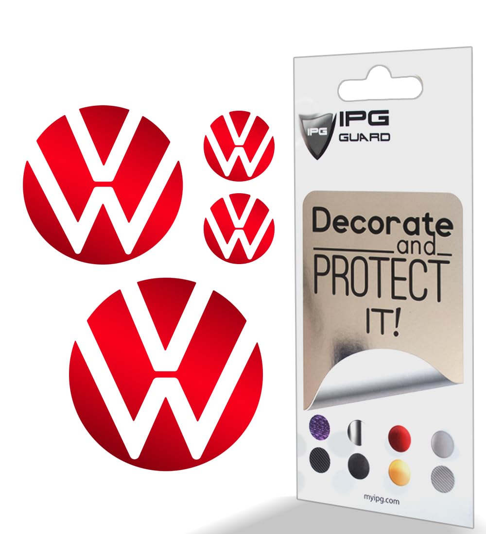 IPG Decal Made for Volkswagen 2021 Passat Polo Tiguan Golf Rear/Front Emblem Logo Decals Stickers Set (4 Units) (Pearl Red)