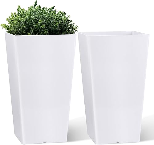 QCQHDU Juego de 2 macetas altas para plantas al aire libre, macetas de exterior para porche delantero, balcón, macetas grandes de 21 pulgadas para