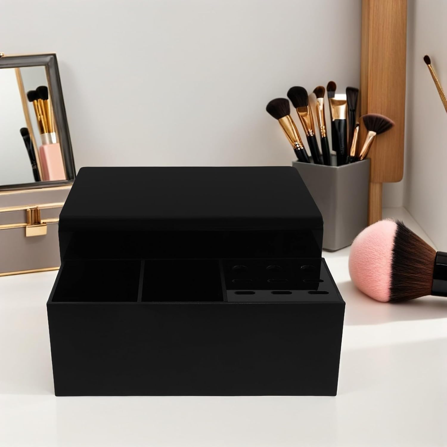 HOMSFOU Eyelash Extension Pillow Shelf Stand with Detachable Black Neck Pillow, Lash Tech Tool Organizer for Salon and Spa Storage, Makeup Display Cabinet Accessory
