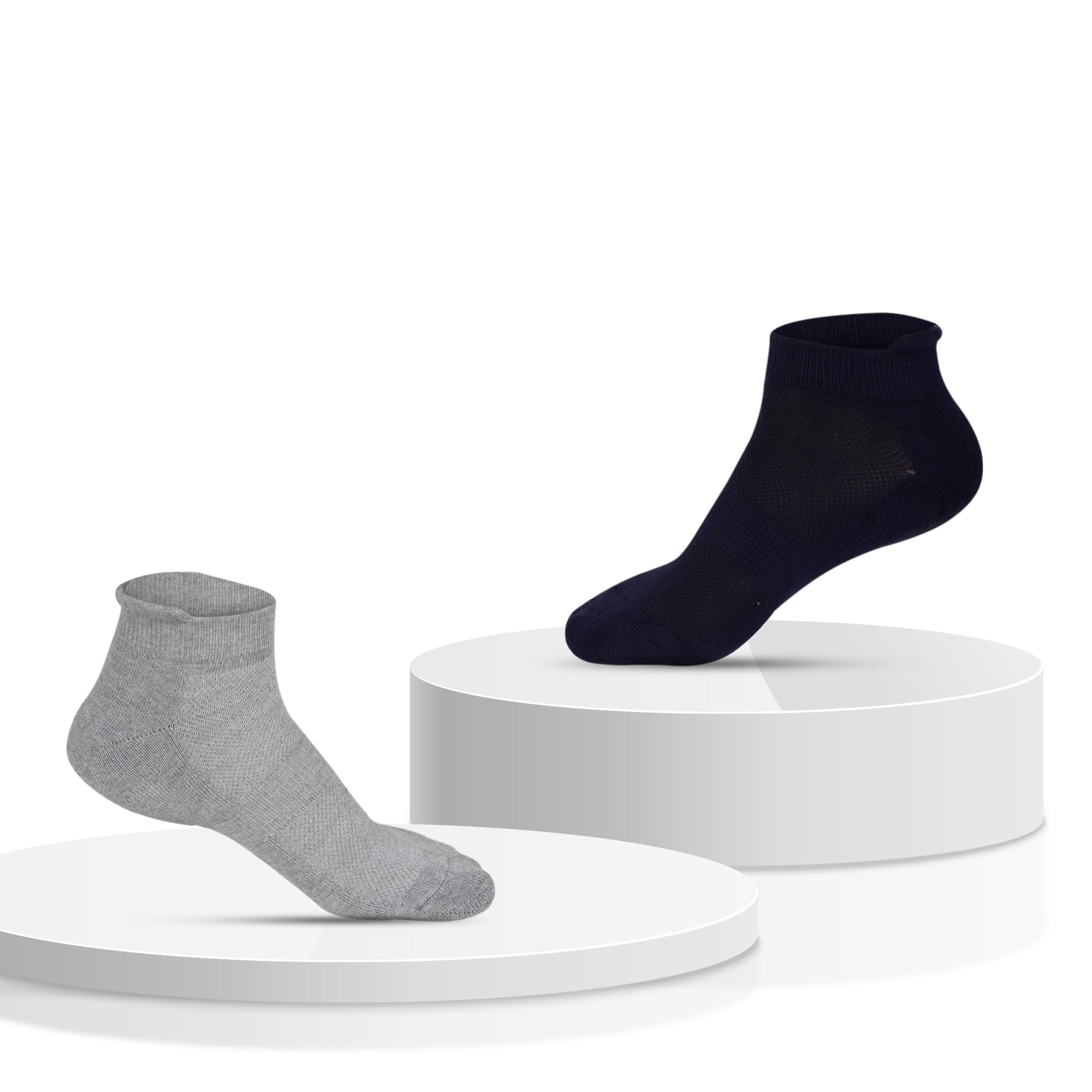 100% Pure Premium Bamboo Socks for Men | Ankle Length, Zero-Odour Sports Summer Socks for Running, Gym | Thick, Super Soft & Sole Cushioning Half/Short Towel Socks (Navy Blue :: Grey)-image-18