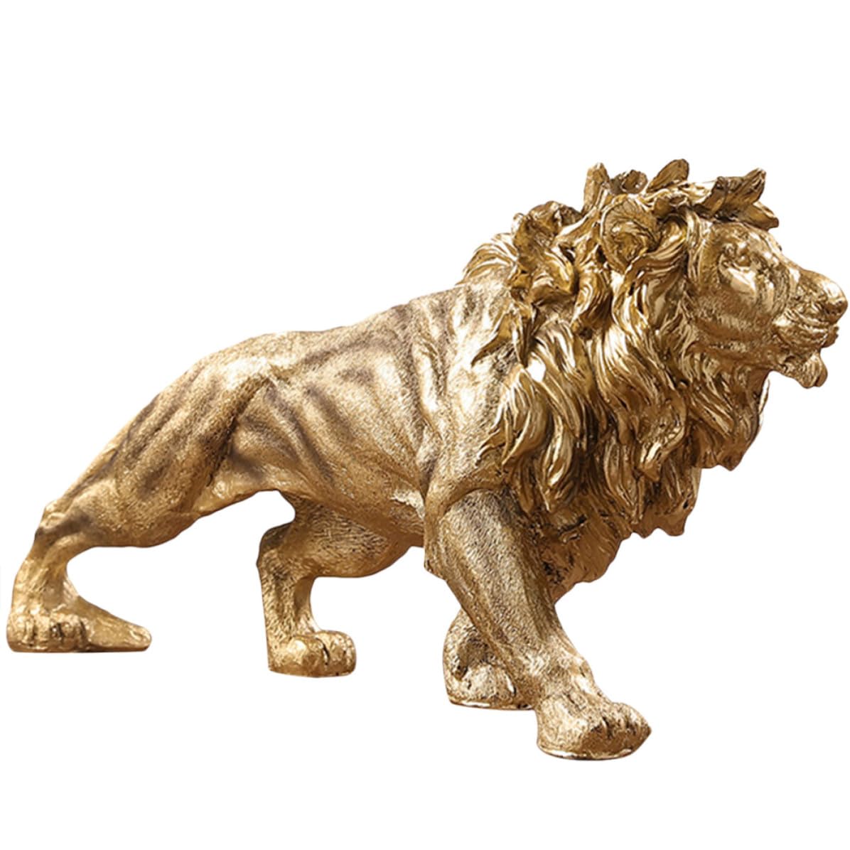 Statue lion vintage résine dorée aux finitions artisanales de luxe