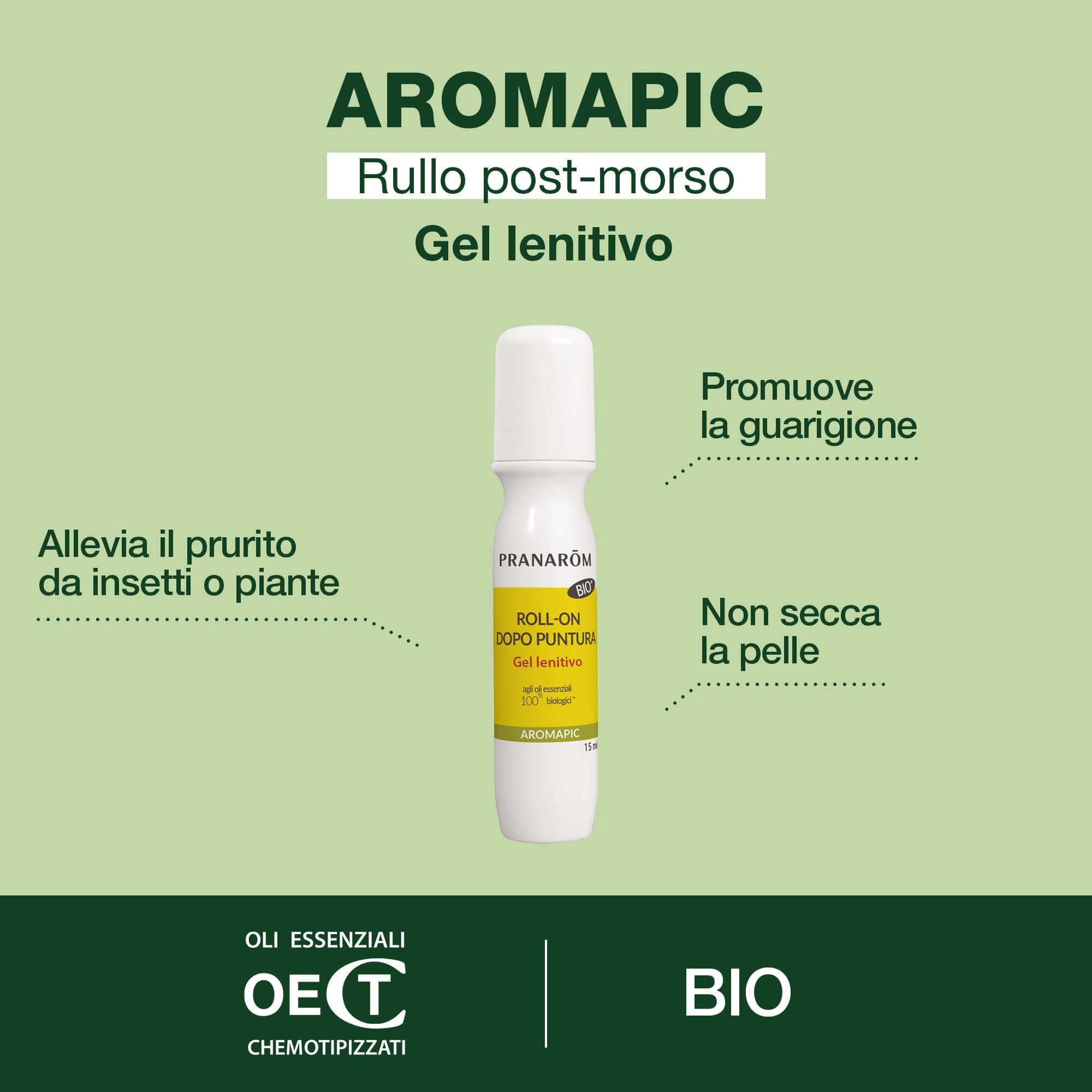 Pranarôm - Aromapic - Roll-on Dopopuntura BIO per un Sollievo Immediato, con Lavanda spica e Menta selvatica - Adatto Ai Bambini Dai 3 Anni In Su - 15ml