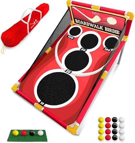 SWOOC Games - Boardwalk Birdie™ | Arcade Style Golf Game with Easy Setup & 10+ Games Included | Cornhole Golf Chipping Game | Indoor & Outdoor Activities for Adults and Family | Backyard Fun