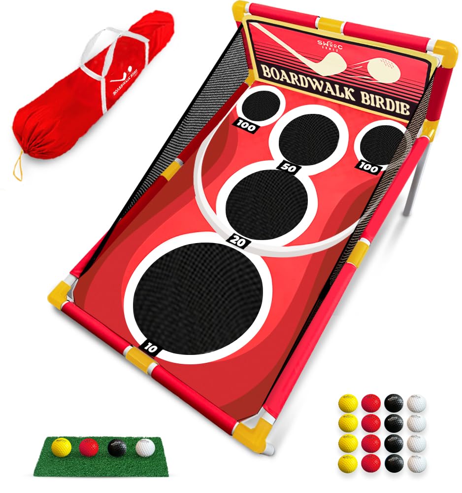 SWOOC Games - Boardwalk Birdie™ | Arcade Style Golf Game w/Easy Setup & 10+ Games Included | Cornhole Golf Chipping Game | Indoor & Outdoor Activities