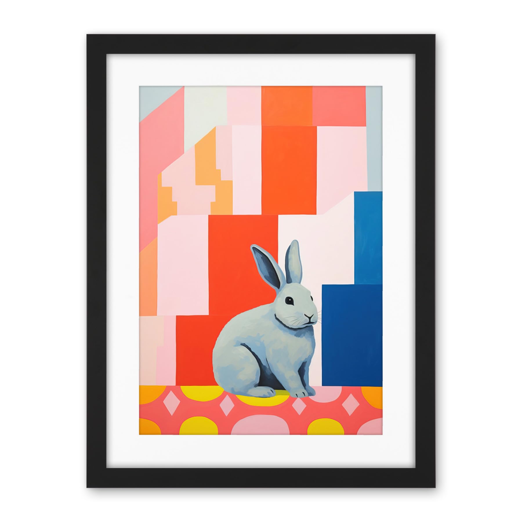 Artery8 Fat White Rabbit Bold Pop Art Colourful Conceptual Modern Artwork Framed Wall Art Print 18X24 Inch