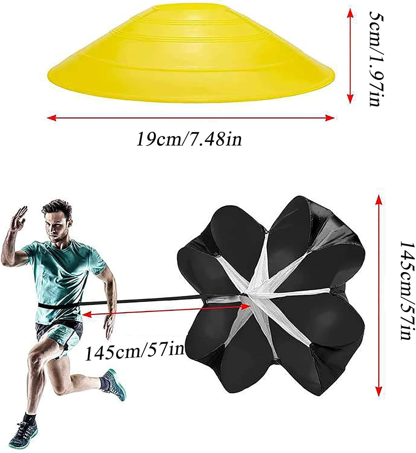 Resistance Parachute Training Equipment Set, Include 16m Agility Ladder /1Resistance Parachute/4hooks/6 Cones,Improv Speed/Stamina/Strength