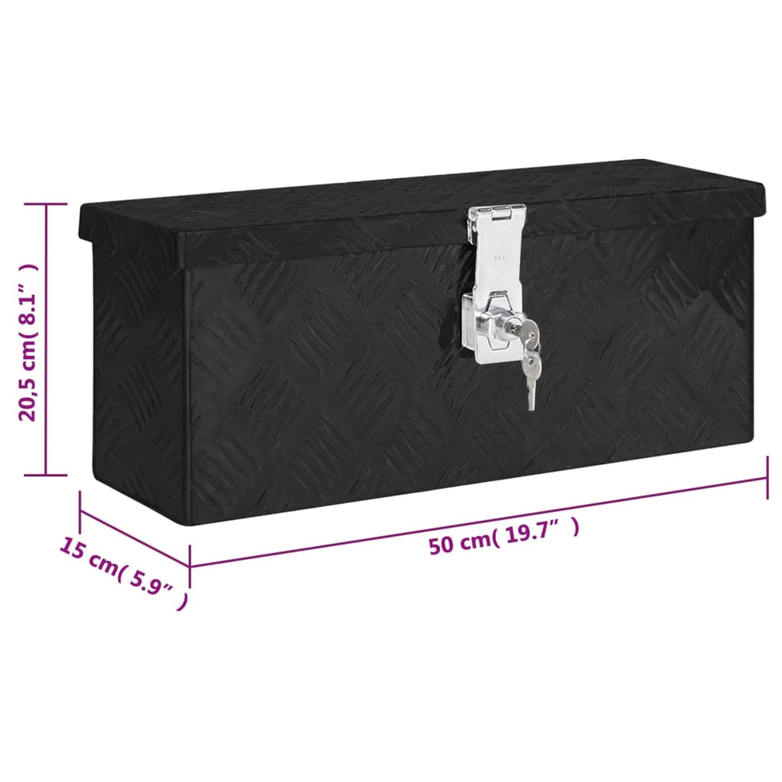Homgoday Caja de almacenamiento, caja de almacenamiento para pasillo, cofre de remolque, organizador de herramientas con tapa, caja de herramientas con bloqueo, caja de camión, color negro, 50 x 15 x