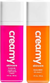 CREAMY Get Glowing Combo | Blemish Control 7% Mandelic Gel | Brightening 10% Vitamin C Serum | Even Skin Tone | Prevent Premature Aging | All Skin Types.