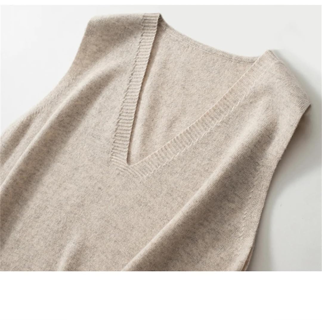 Damen Merino Wolle Weste Ärmellos Strickweste Loose Pocket Vest