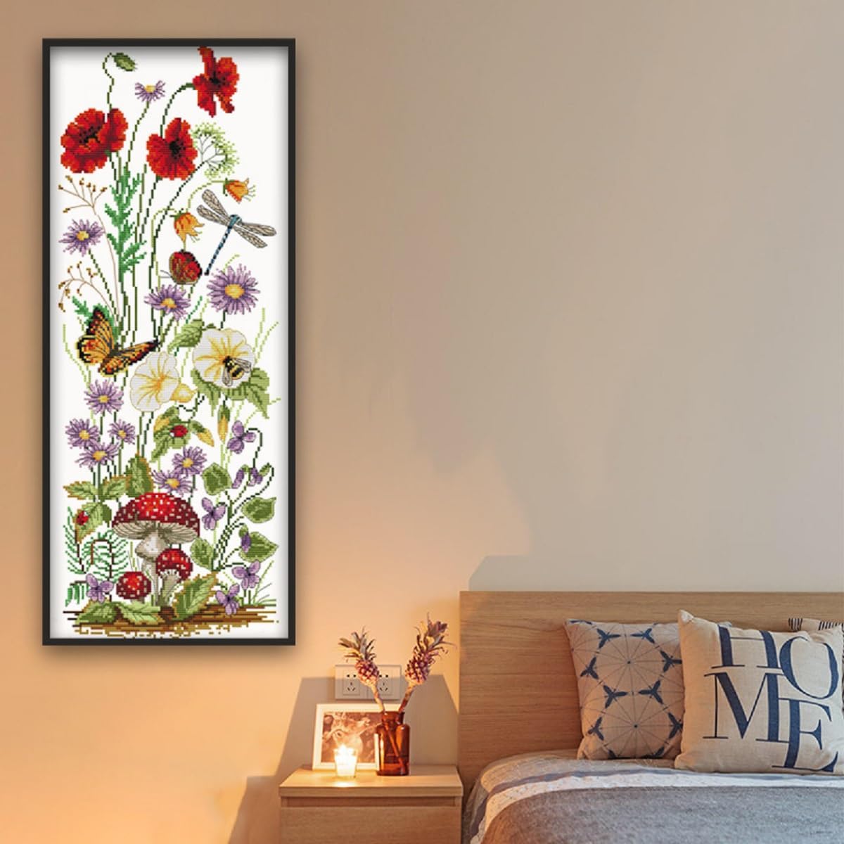 Aiorkeng Cross Stitch Kits Stamped Full Range of Embroidery Starter Kits for Adults Beginners DIY 11CT 3 Strands -Printed kit Welcome The Spring? Printed? 11×27.2inches