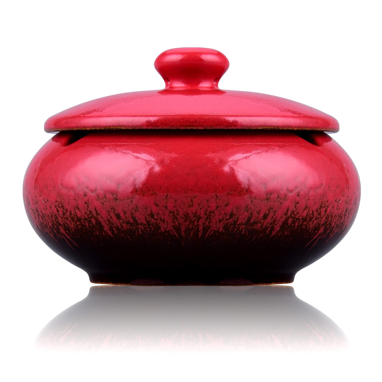 LAUYOOWindproof Ceramic Ashtrays for Cigarettes, Portable Decorative Modern Ashtray for Home Office Indoor Outdoor Patio Use, Rainproof Fancy Cute Cool Ash Tray (Red)