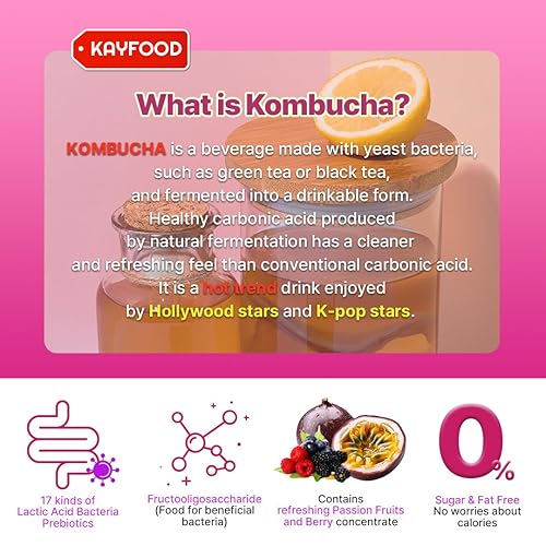 Miniatura 10 de KAYFOOD -Kombucha-Lychee-Garden-Daily Zero Sugar, Dieta, Bebida espumosa saludable intestinal, bebidas coreanas fermentadas para té helado, té
