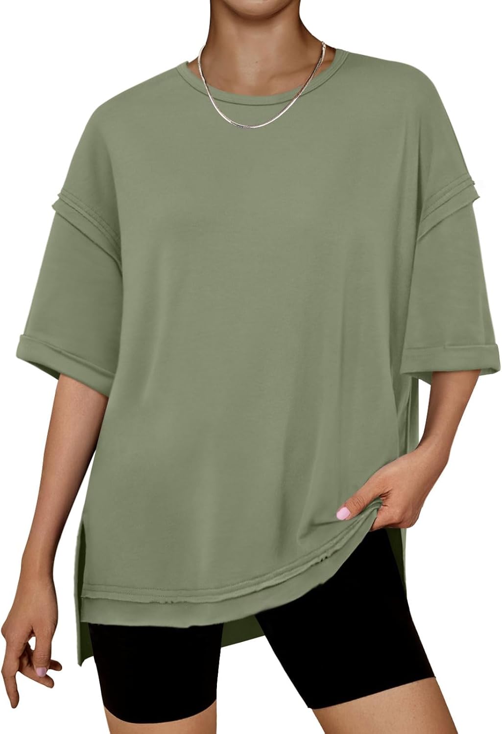 RUBZOOF Women's Oversized T Shirts Short Sleeve Side Split Tops Casual Shirts Tunic Maternity Mama Clothes