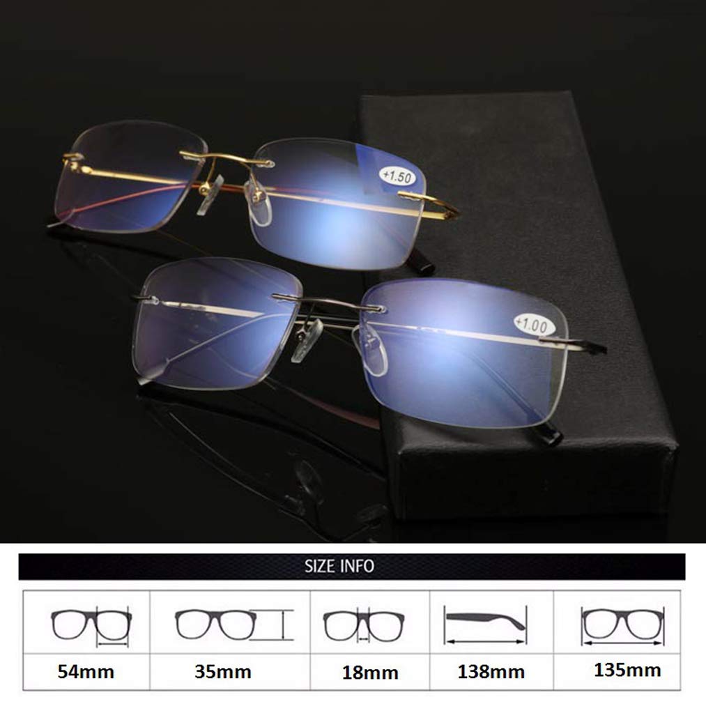 Rahmenlose progressive Mehrfokus-Lesebrille mit Blaulicht-Filterlinse Fern und Nah Dua Verwenden Sie Brillen mit großer Sichtweite und Strahlenschutzbrille