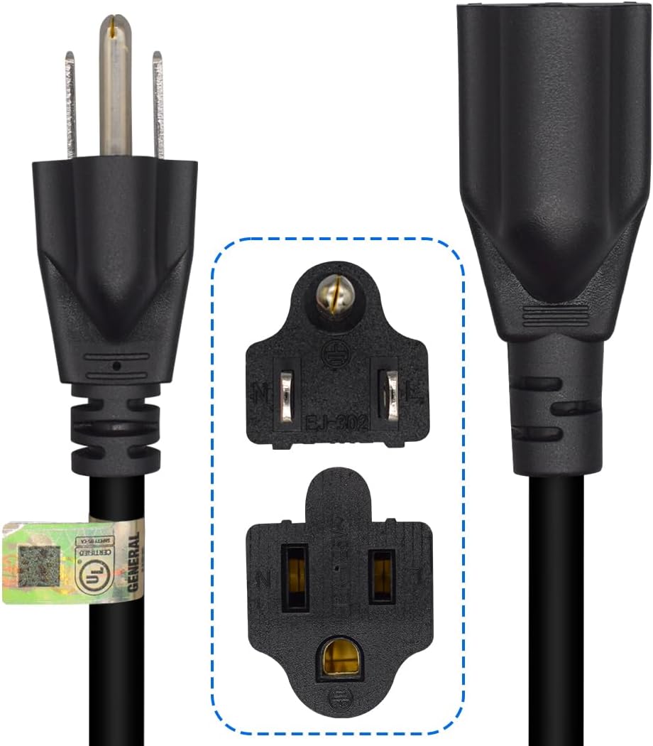 NEMA 5-15P to 5-15R Heavy-Duty Power Extension Cord 15A，Outlet Extension Power Cable, 5-15R to NEMA 5-15P AC Power Cord - UL Listed 5.12M(16FT)