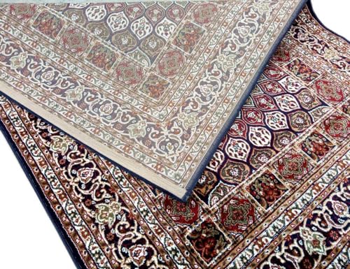 Image of Kashmiri Traditional Design Wool & Wool Blend Carpet with 12 MM Pile Height 6x9 Feet Blue Colour