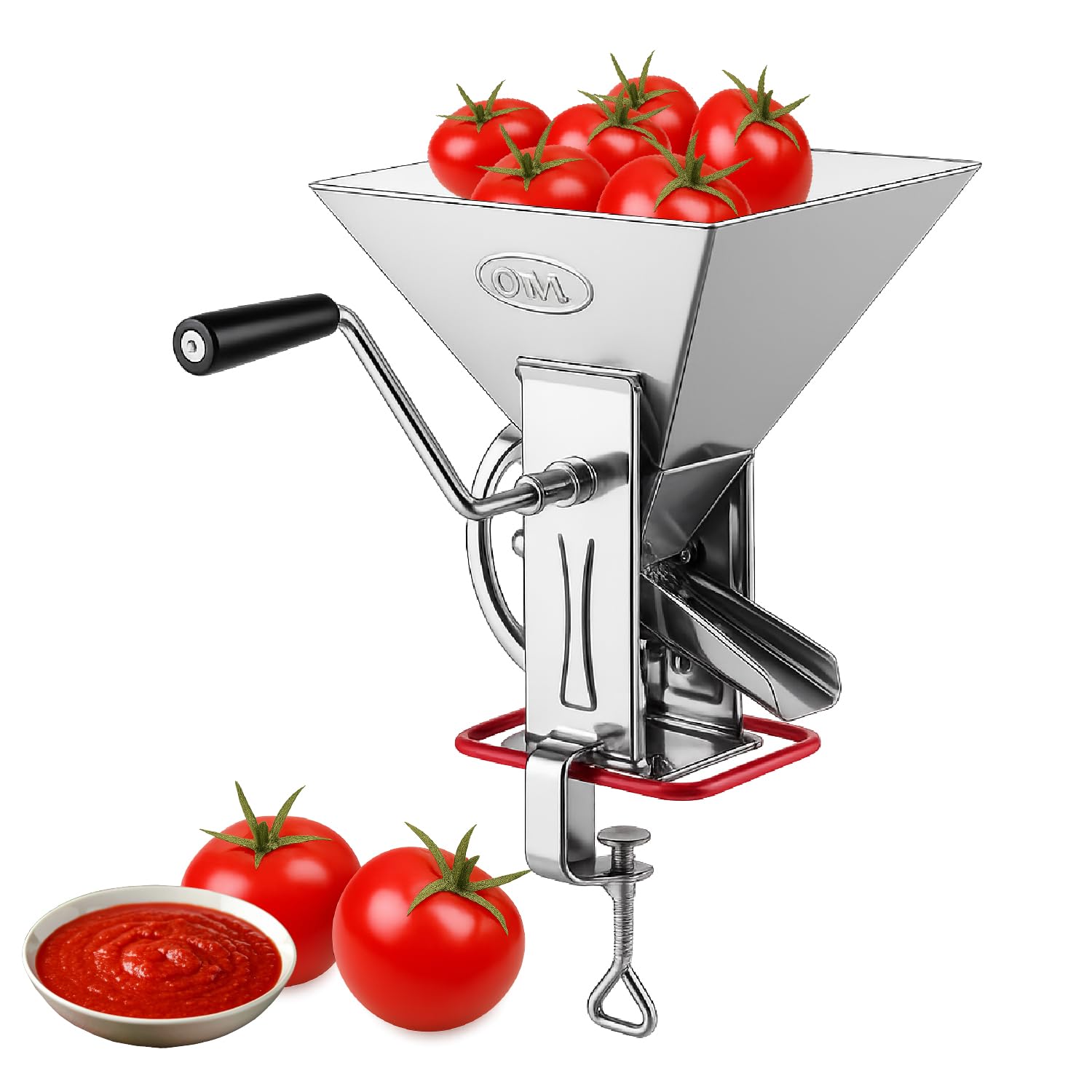 Crisalide® - Passapomodoro Manuale in Acciaio Inox con Guarnizione Salvatavolo in Plastica e Morsetto di Fissaggio, Dimensioni 17 x 22,5 x 30 cm
