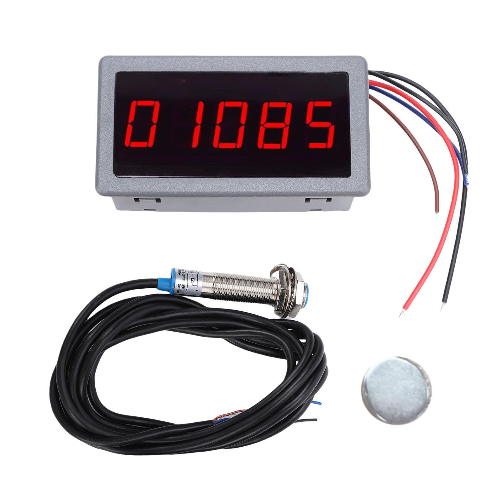 Dpofirs LED-Digital-Drehzahlmesser mit Hall-Sensor für 5-Bit-LED-Drehzahlmesser, Anti-Interferenz, Frequenzteilungsfilterung, NPN-Sensor für Verschiedene Anwendungen