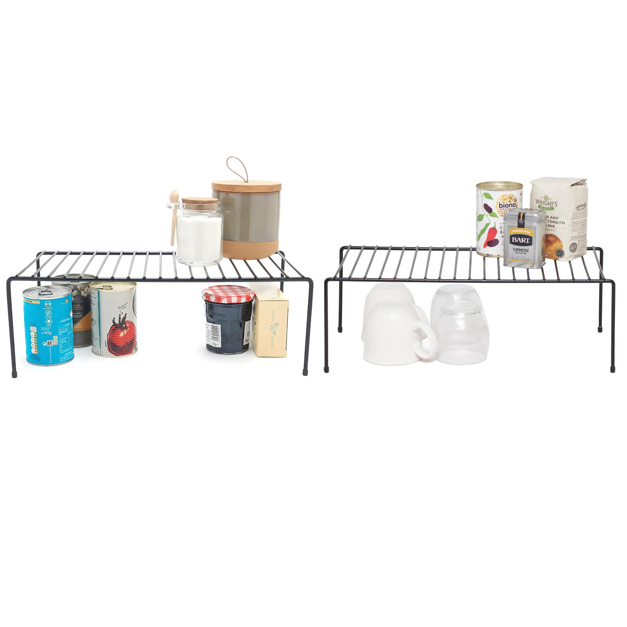 Simplywire Black - Kitchen Cupboard Organisers – Pack Of 2 Storage Shelves – Plastic Coated Steel