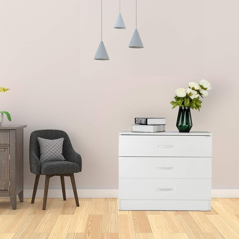White Modern 3-Drawer Indoor Bedside Table