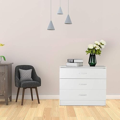 Miniatura 6 de Zimtown Cómoda blanca de 3 cajones para dormitorio, cajoneras pequeñas, mesita de noche moderna, cómoda con 3 cajones de almacenamiento, aparadores
