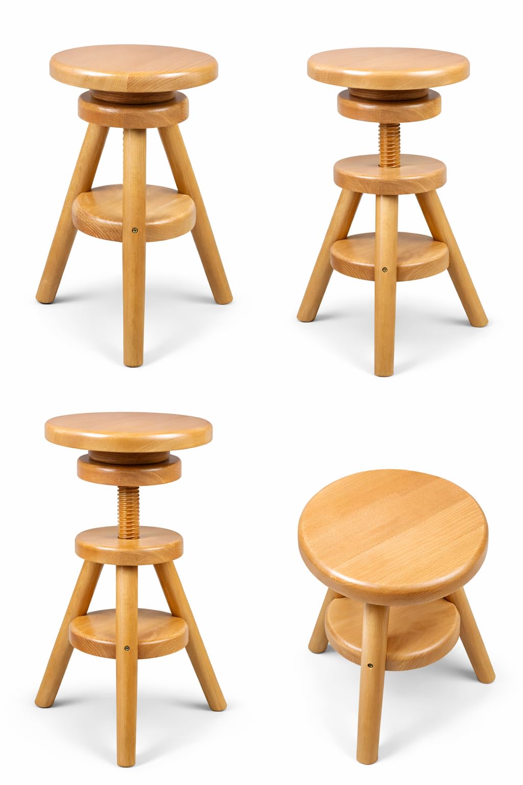 Magnetic Mobel® Hocker Massiv Schemel Stuhl Sitzmöbel Buche Drehhocker Barhocke 52-70cm (Erle)