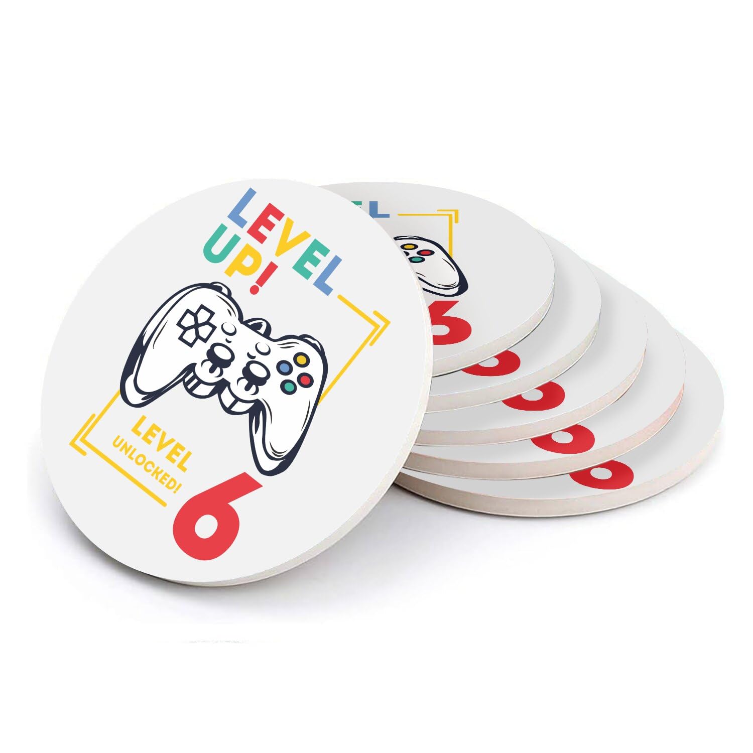 Sous-verres en céramique pour un goûter d'anniversaire gamer de 6 ans réussi