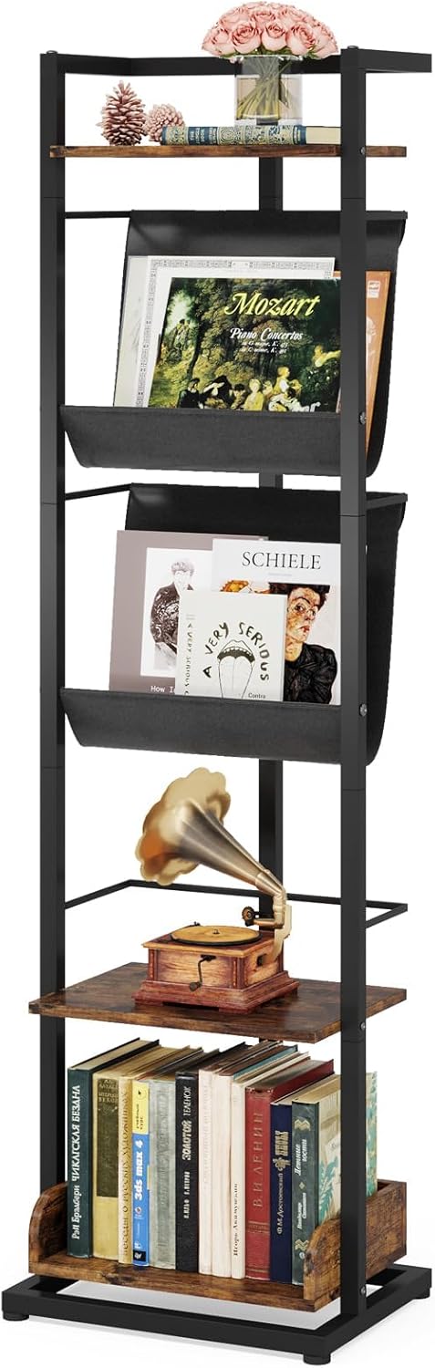 Hosfais Bookshelf Narrow Book Shelf: 5 Tier Tall Narrow Bookshelf ...