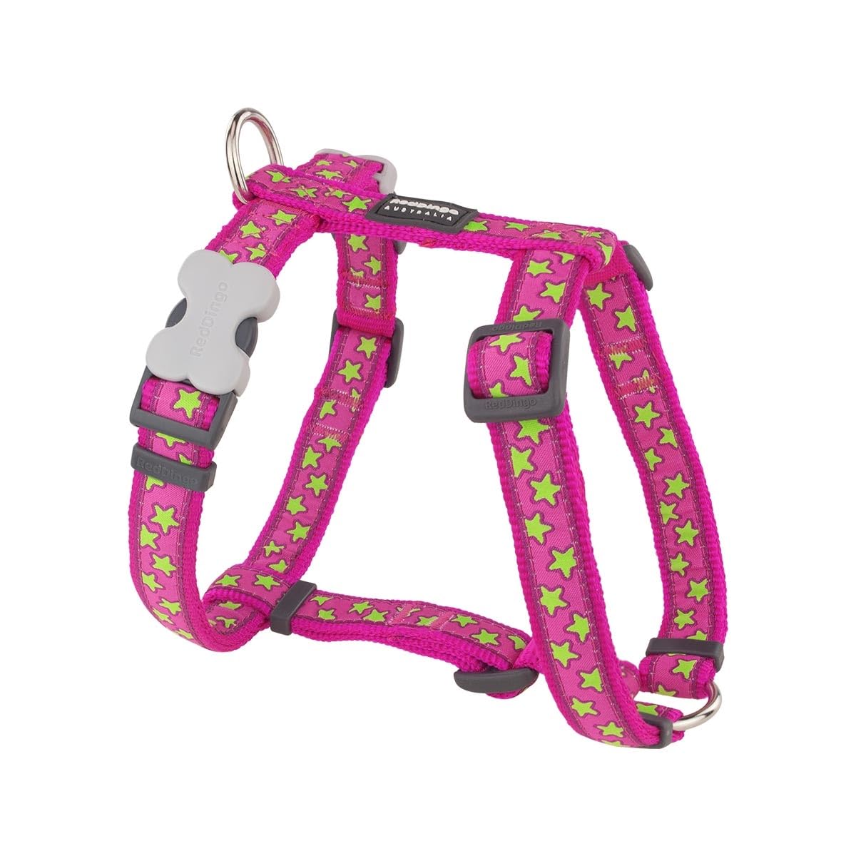 Red Dingo Classic Dog Harness Design, Stars Lime on Hot Pink, X-Small 12mm