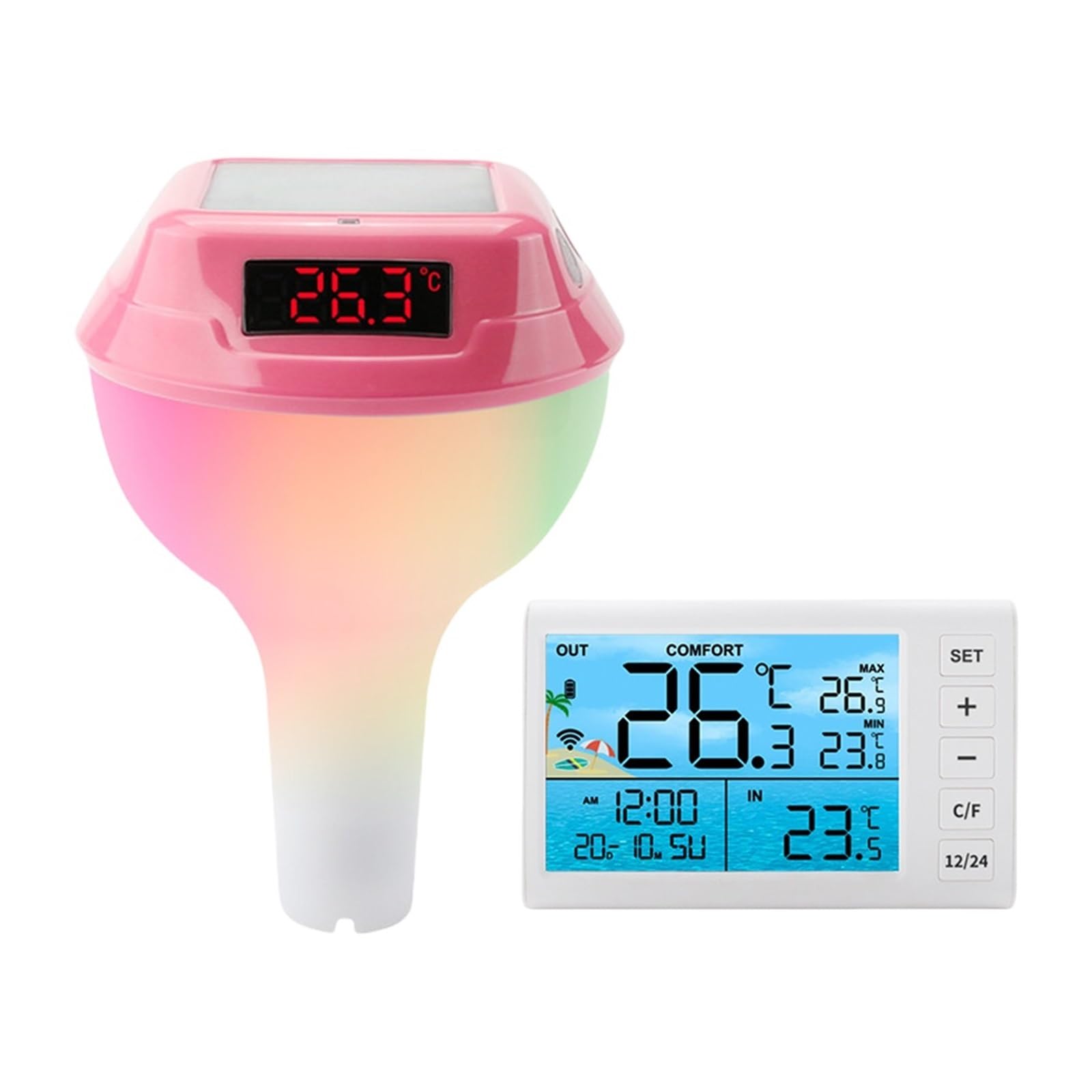 Termometr Basenowy Solarny Cyfrowy Bezprzewodowy Termometr Basenowy Pływający Termometr Do Pomiaru Temperatury Basenu IP68 Wodoodporny Łatwy Do Odczytu Dla Basenów, Stawów, łAtwy W UżYciu(Red)