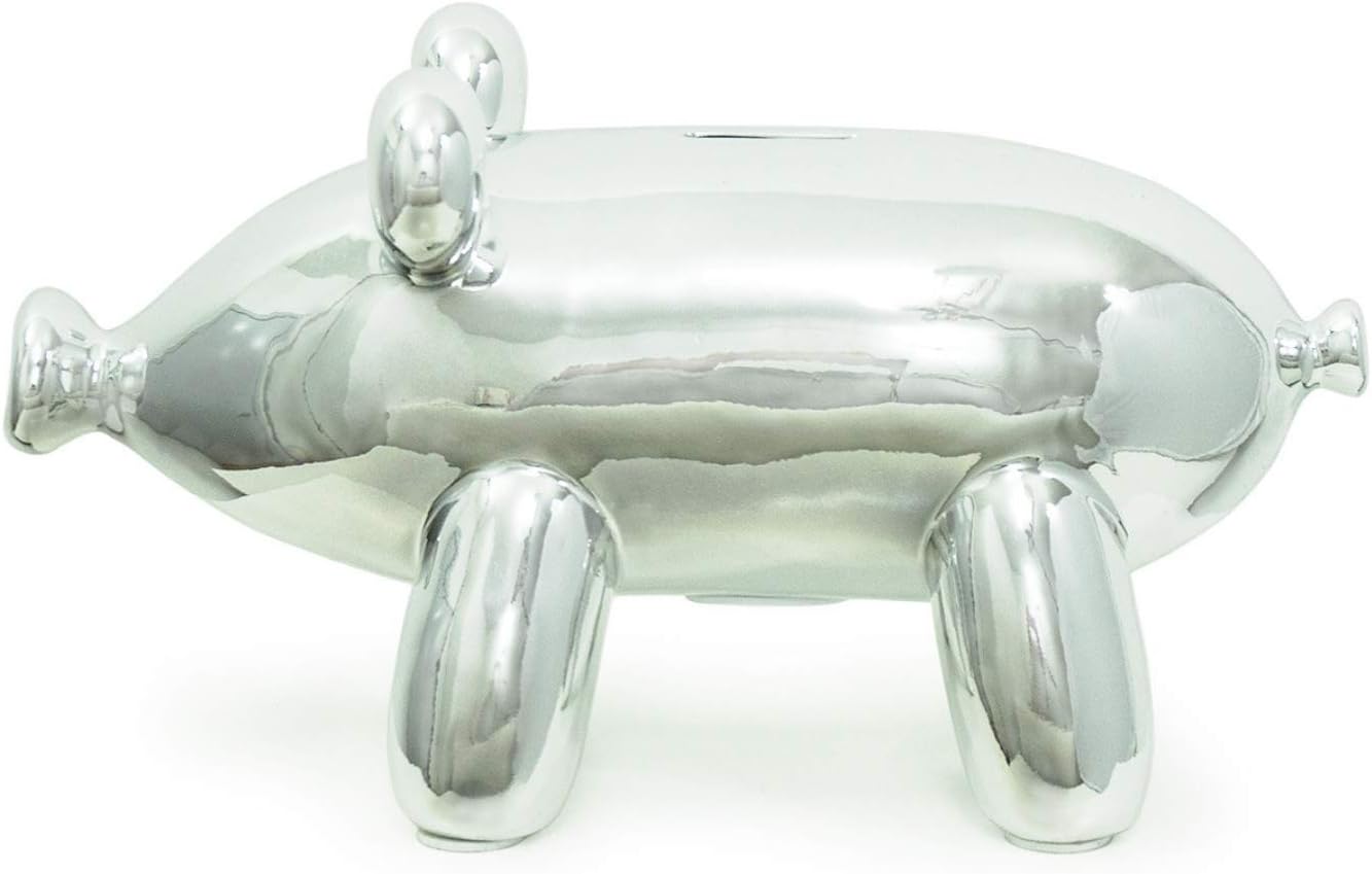 Made By Humans Balloon Piggy Money Bank - Unique Ceramic Piggy Bank Gift - Perfect for Newborn Baby, Girls, Boys, Women - Silver