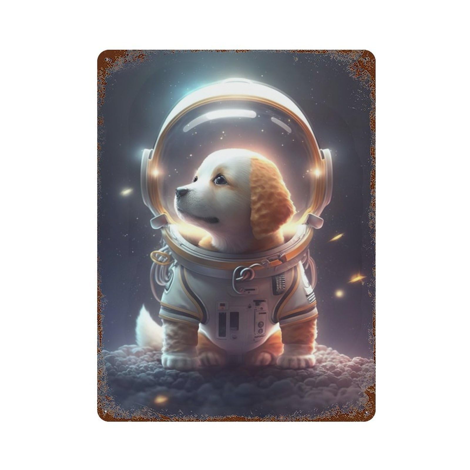 Astronaut Space Labrador 15.7"x11.8" Rusty Metal Tin Sign, Farmhouse Wall Decor for Office, Studio And Wall Decor