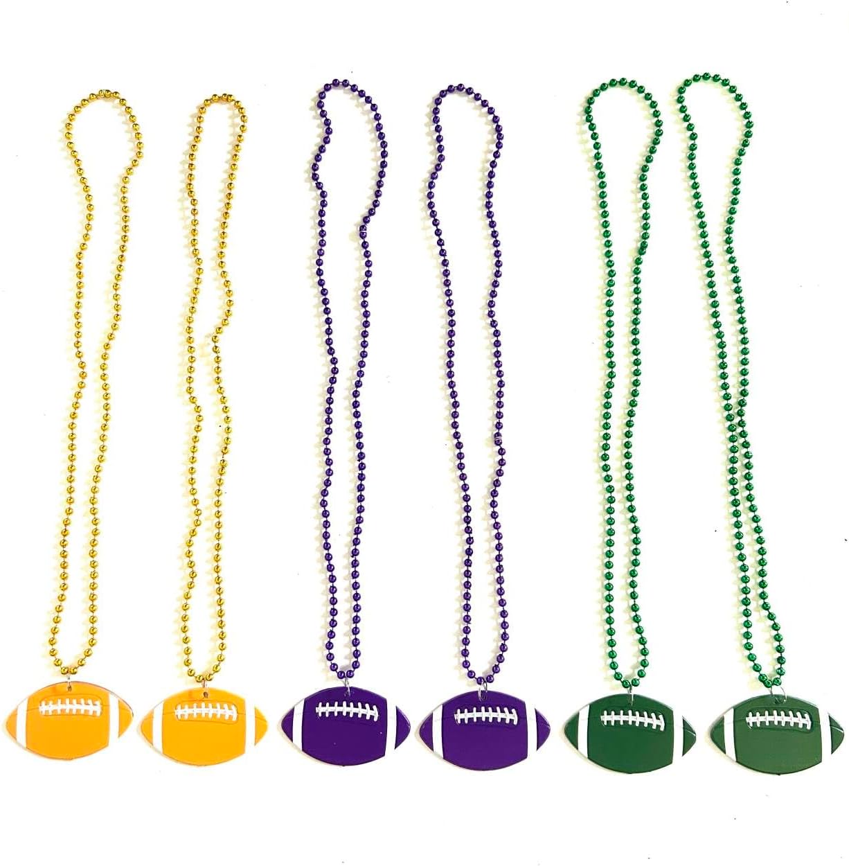 18 Pcs Mardi Gras Football Beads Necklaces Gold Purple Green Rugby Football Event Party Pendant Beads Necklaces Sports Football Party Supplies - Image 2