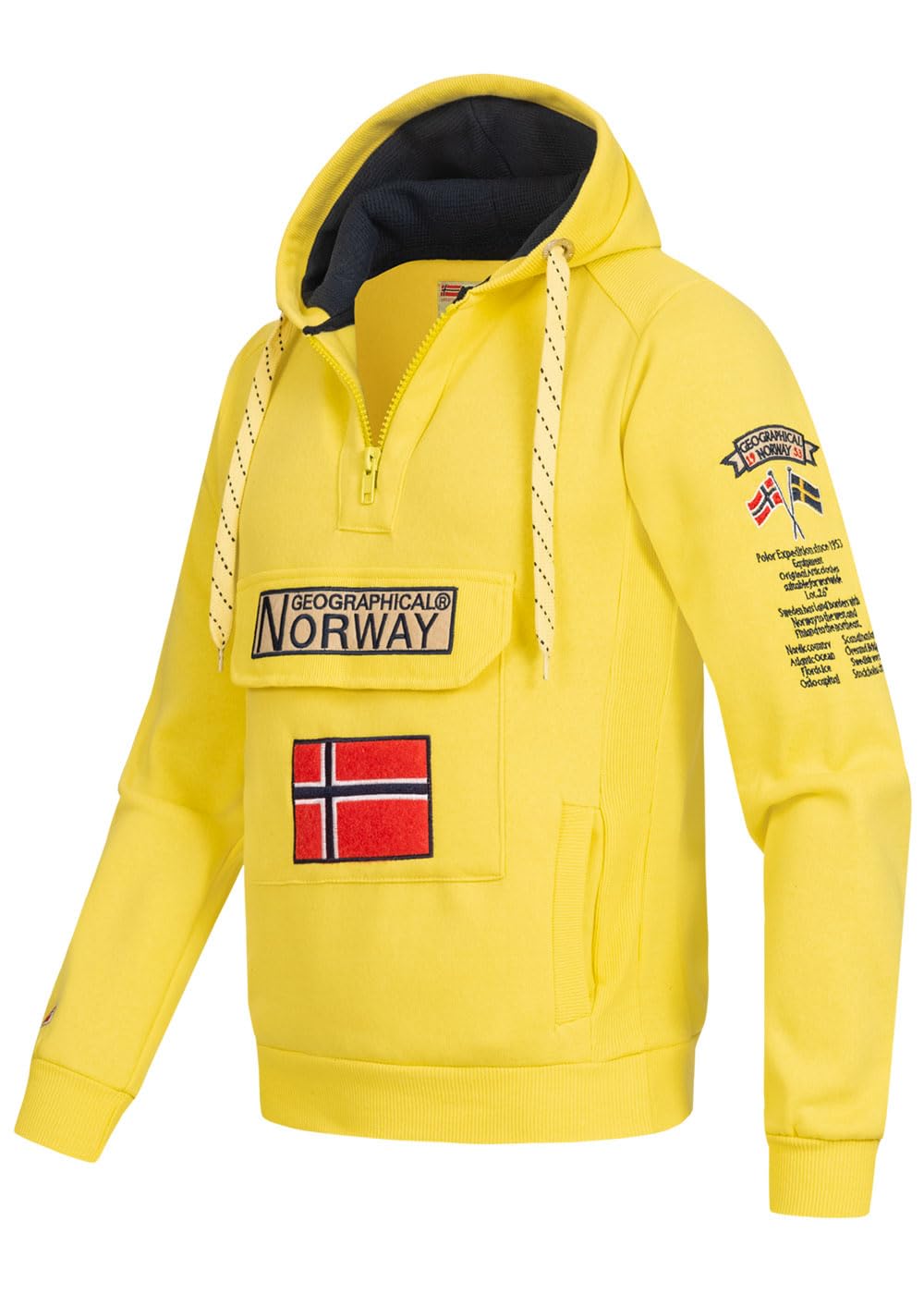 Geographical Norway GYMCLASS - Felpa con cappuccio e tasca a marsupio da uomo, con logo della marca e maniche lunghe