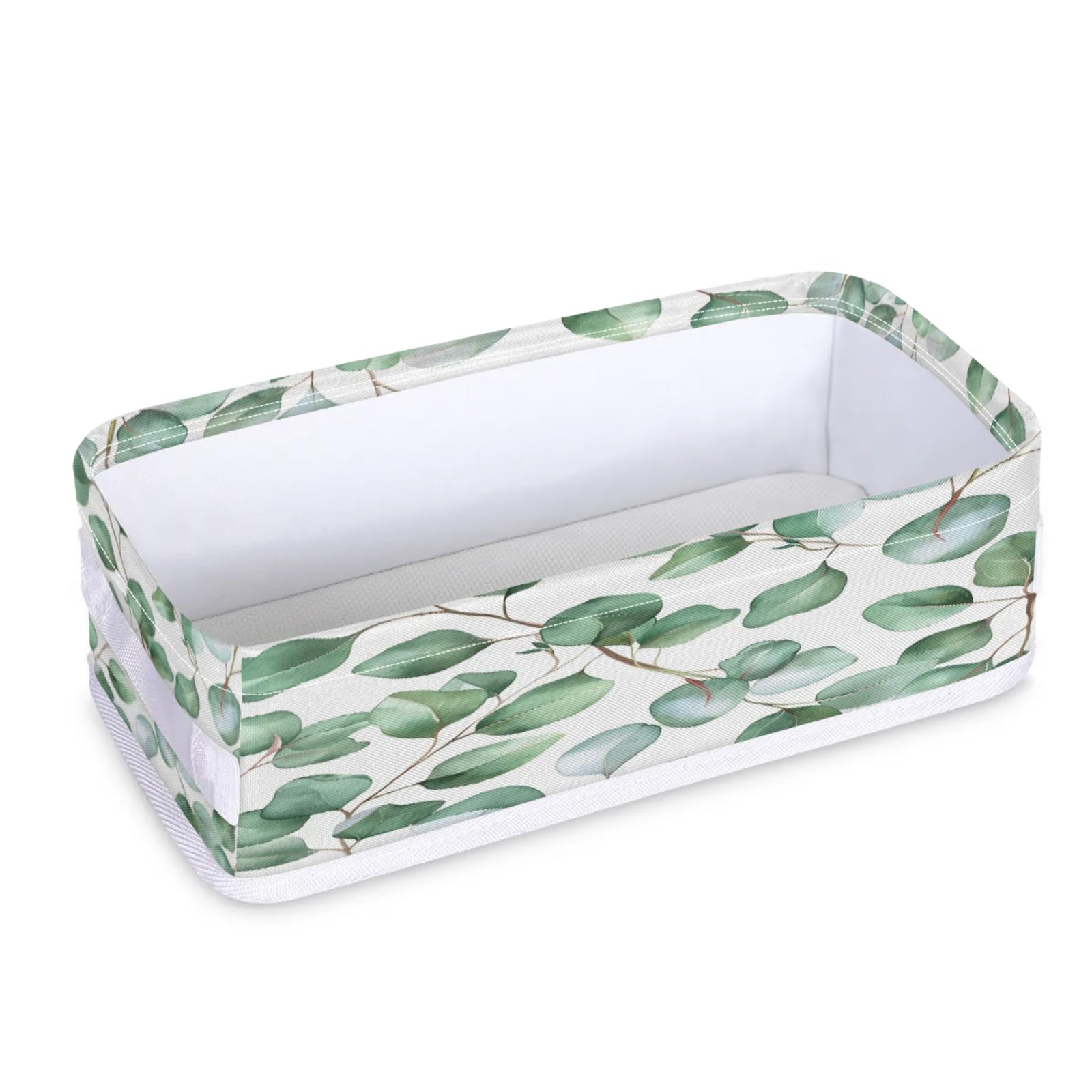 Tablerazzi Toilet Tank Topper Paper Basket with Handle, Farmhouse Eucalyptus Leaves Bathroom Storage Basket for Organizing, Small Fabric Storage Bins for Bathroom Decor