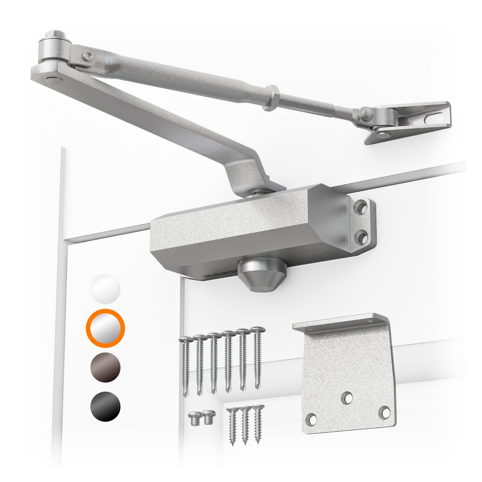 MARIE Door Closer Automatic Hydraulic Door Closers self Closing for Interior & Exterior ADC12 Aluminum Alloy 3-Layer Coating Adjustable Closing & Latching Speed for 25-45kg (Silver, with Hold Open)