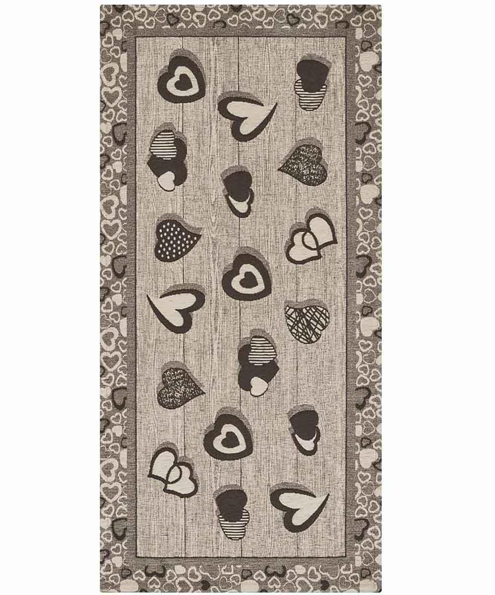 Pierre Tappeti Tappeto LOVELY marrone fango moderno cuori, passatoia cucina multiuso lavabile antiscivolo cm.55x240