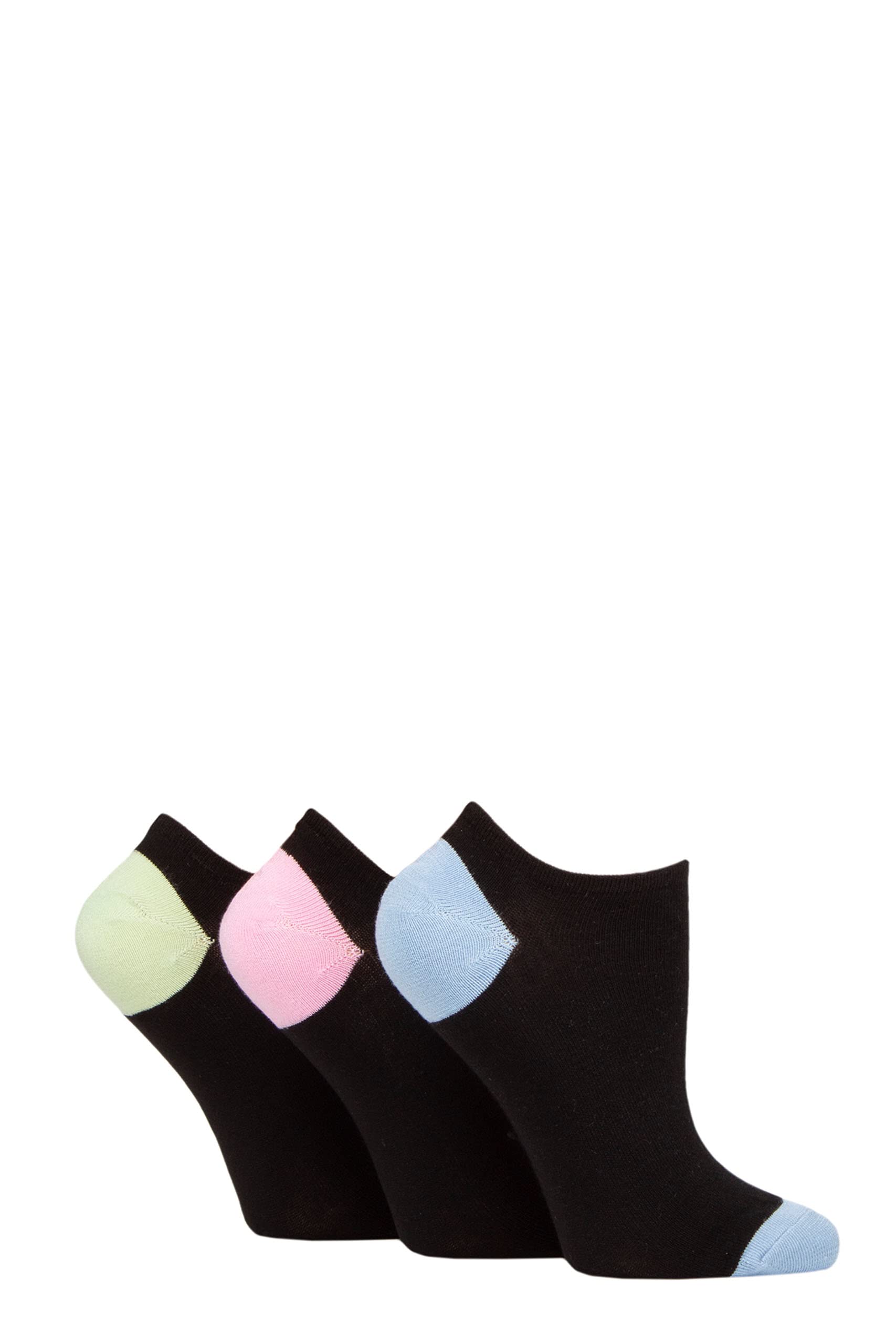 Glenmuir Ladies' 3 Pair Plain and Patterned Bamboo Secret Socks (4-8, Black Blue/Pink/Mint)