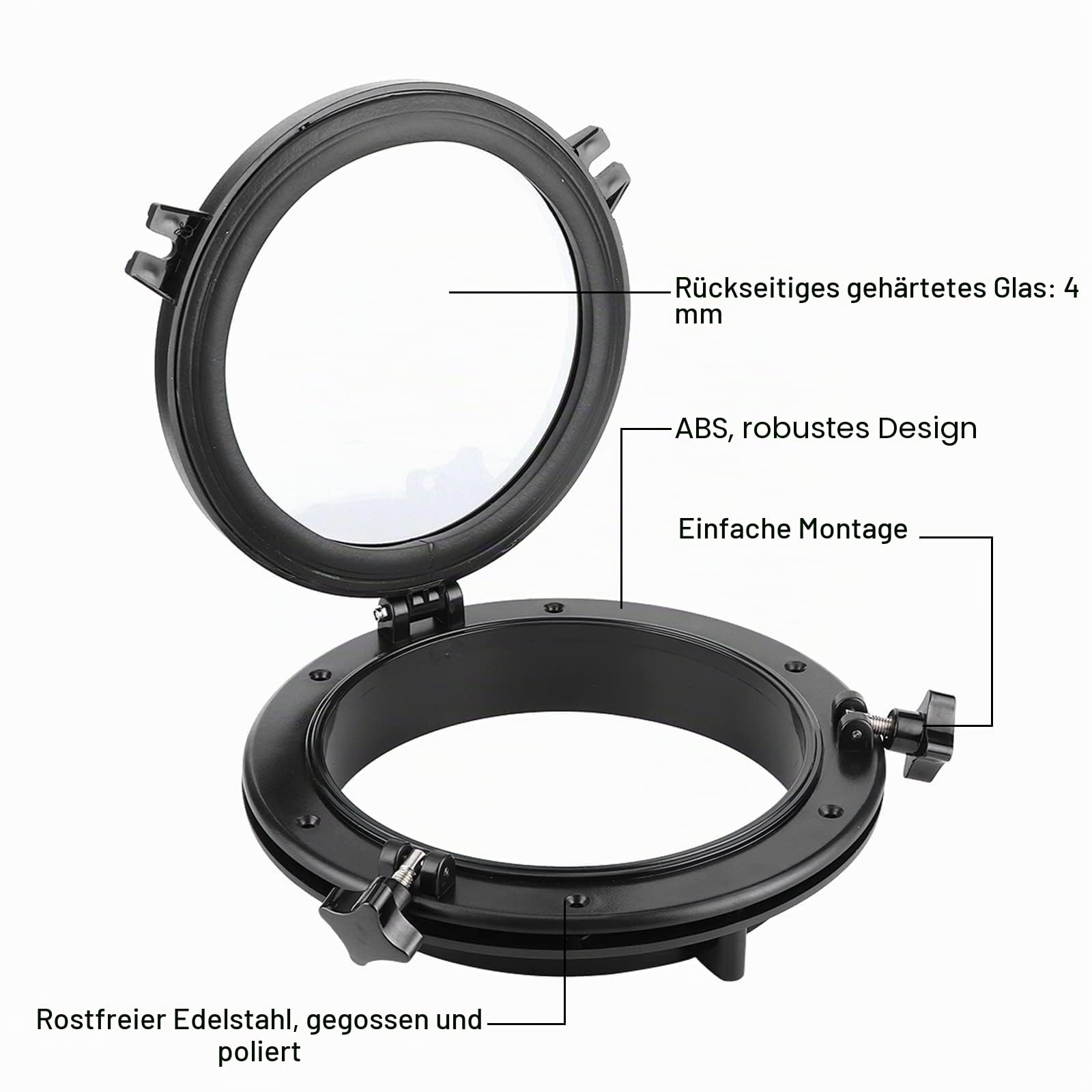 GAESHOW 26.5CM Marine Bullauge Runde schwarz Portlight Stalinit Fenster Universal für Boot Yacht Ersatzboot Zubehör