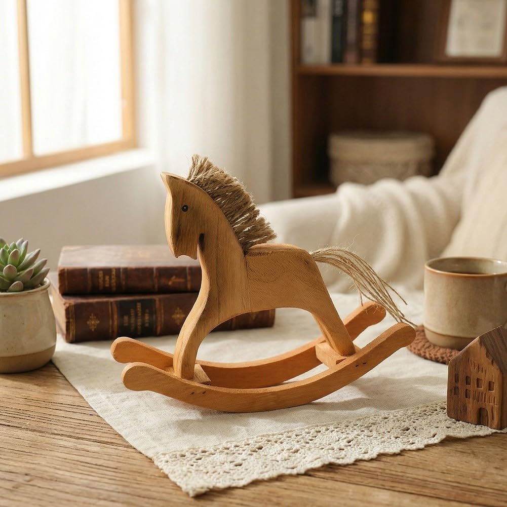 Traditional Wooden Rocking Horse Ornament Featuring Sturdy Construction and Rocking Motion for Home Interior Styling (2)