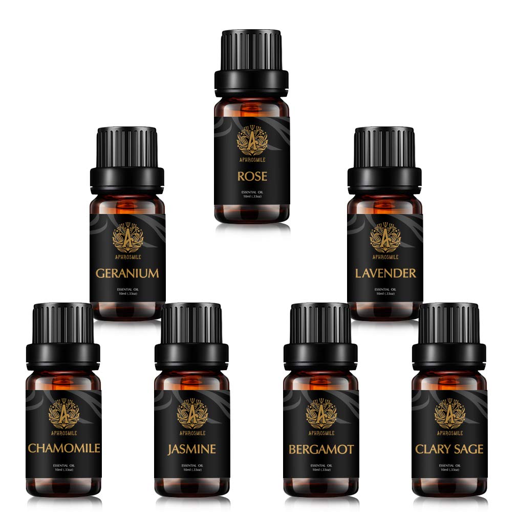 Aromatherapie Rose ätherisches Öl Set für Diffusor, 7x10ml 100% reine Kamille ätherisches Öl Kit für Luftbefeuchter - Bergamotte, Clary Salbei, Jasmin, Geranium, Lavendel ätherische Öle Set