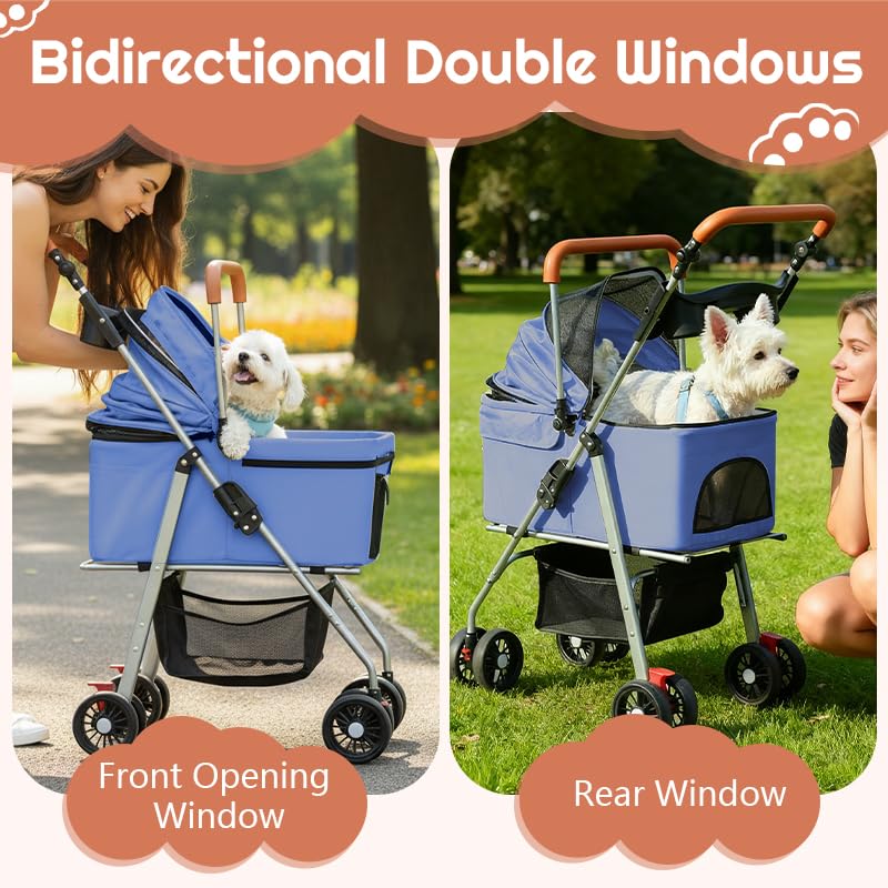 Simcat Haustier-Kinderwagen für kleine Hunde und Katzen, faltbarer Katzen-Hundewagen für mittelgroße Hunde mit 360 ° verschleißfesten Gummirädern Hundetrage (Blau)