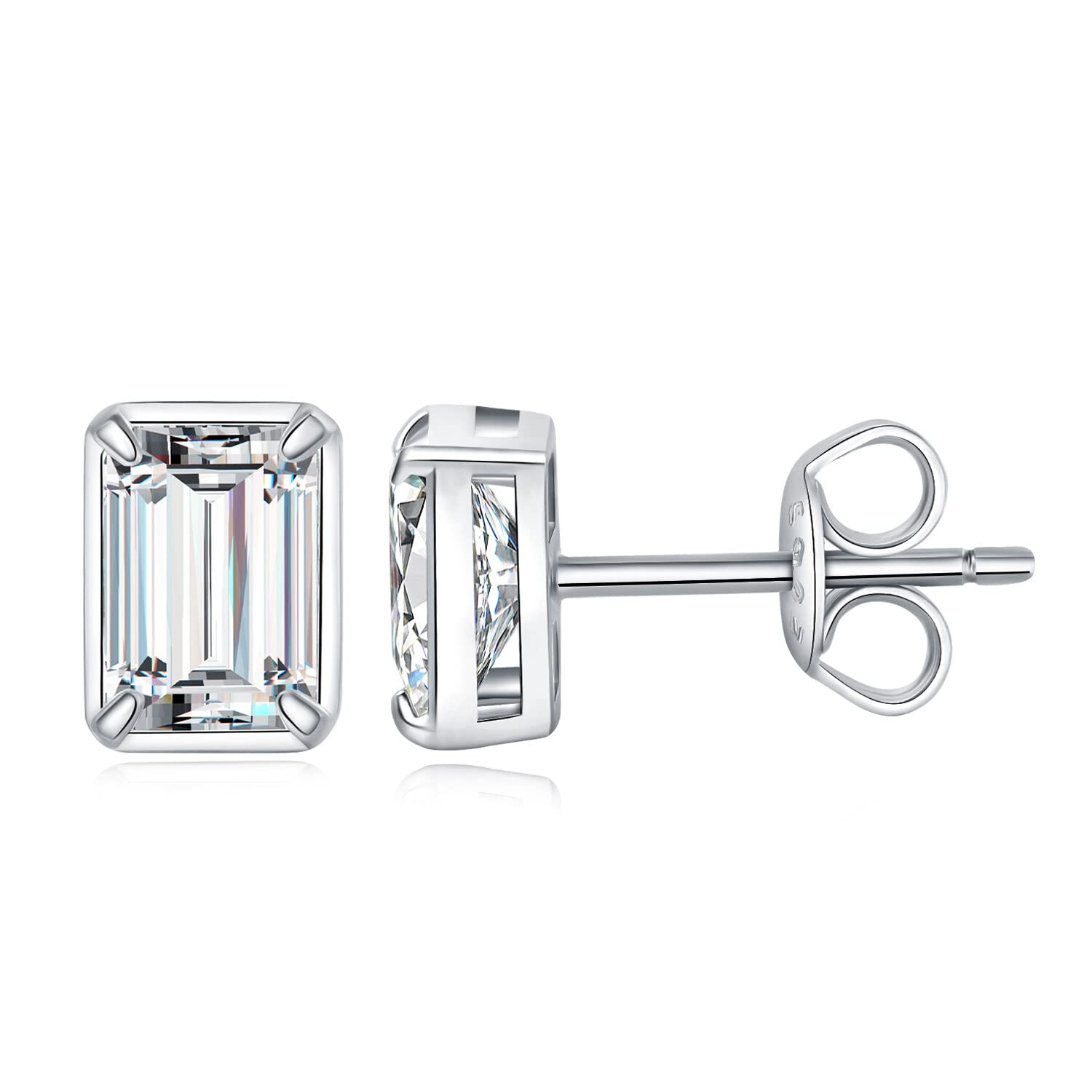 JewelryPalace Pendientes Mujer Plata 1ct Moissanita Corte Esmeralda Clásicos, Pendientes Solitario Tuerca con Piedras Plata/Oro/Oro Rosa Diamante Simulado, Pendientes en un Conjunto Joyas para Novia