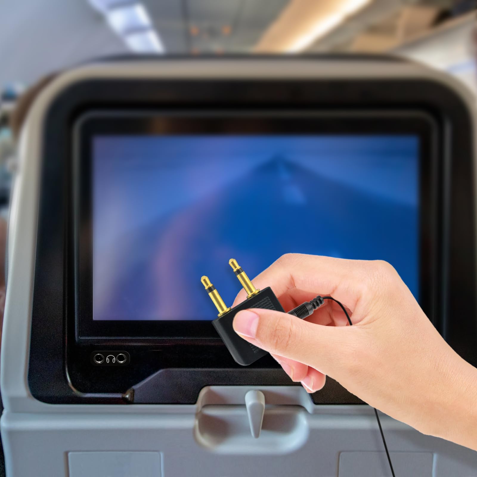 poeland Adapter słuchawek Airline Airplane do słuchawek, AUX, podwójny 3,5 mm męski na 3,5 mm żeński pozłacany (3 sztuki)