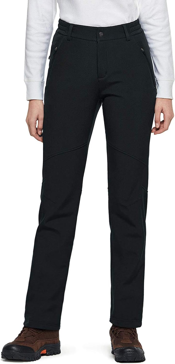 TSLA Women's Softshell Hiking Pants, Fleece Lined Water Repellent Winter Pants, Insulated Work Outdoor Pants for Cold Weather : Clothing