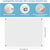 Vista 2 de Ctosree 2 tableros de acrílico transparente de borrado en seco para pared, tablero de notas acrílico reutilizable de 24 x 18 pulgadas, para colgar